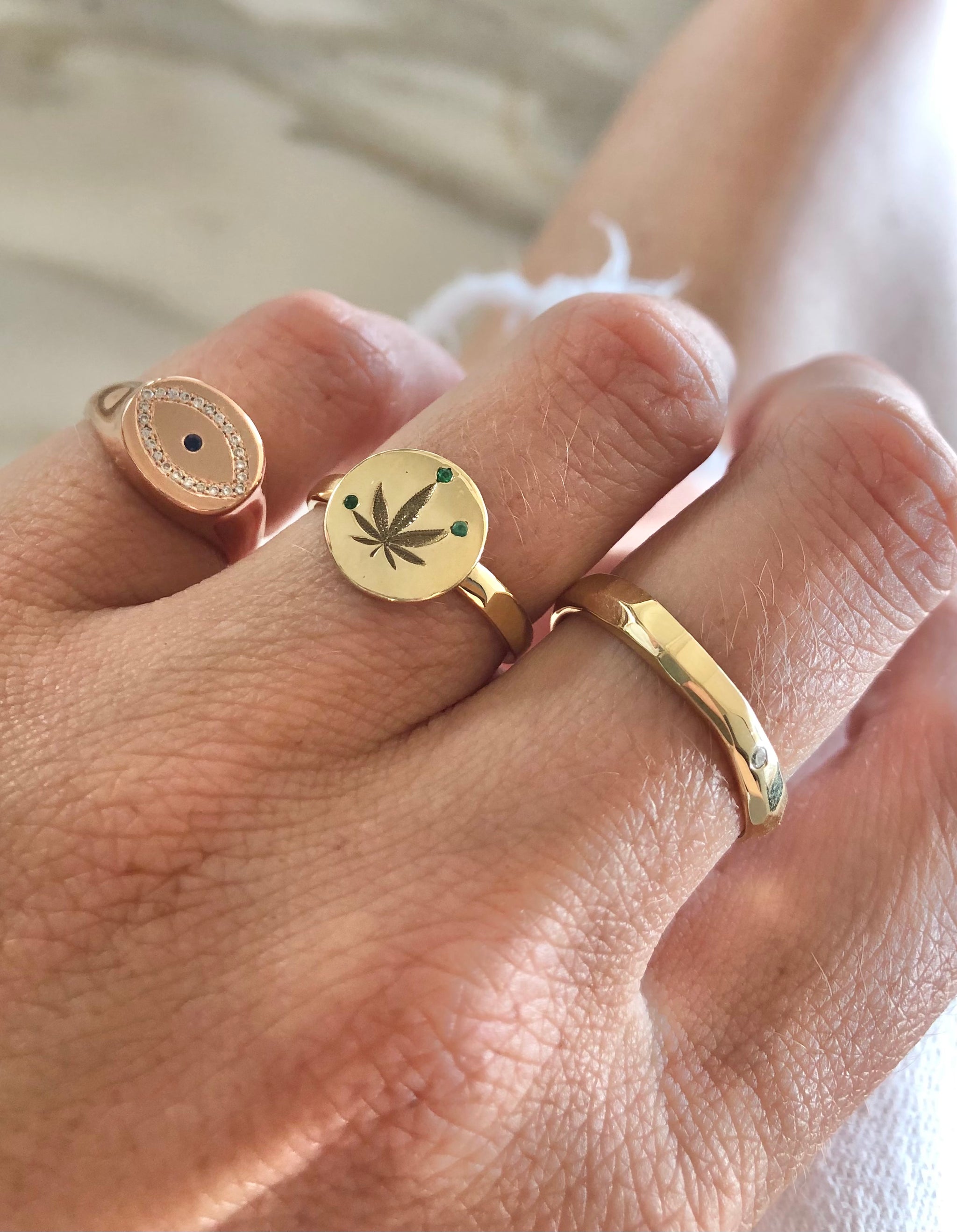 Green medicine collection, popular Hemp leaf adjustable ring - Handmade B0145